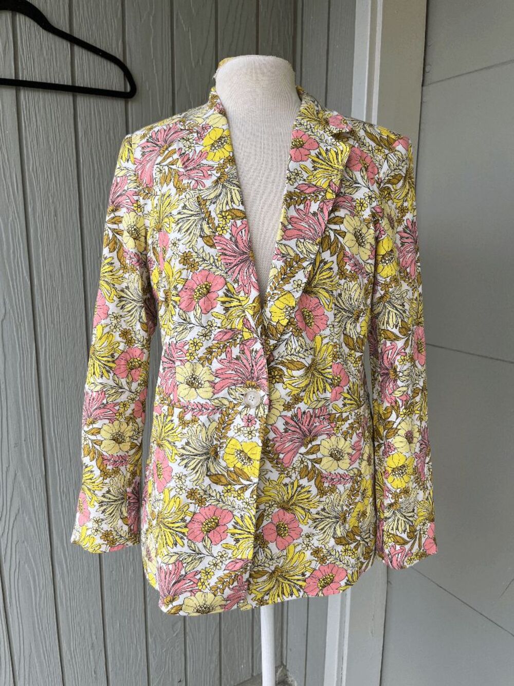 LOFT Floral Linen Blend Blazer 8 Retro Mod Cottagecore Statement Jacket